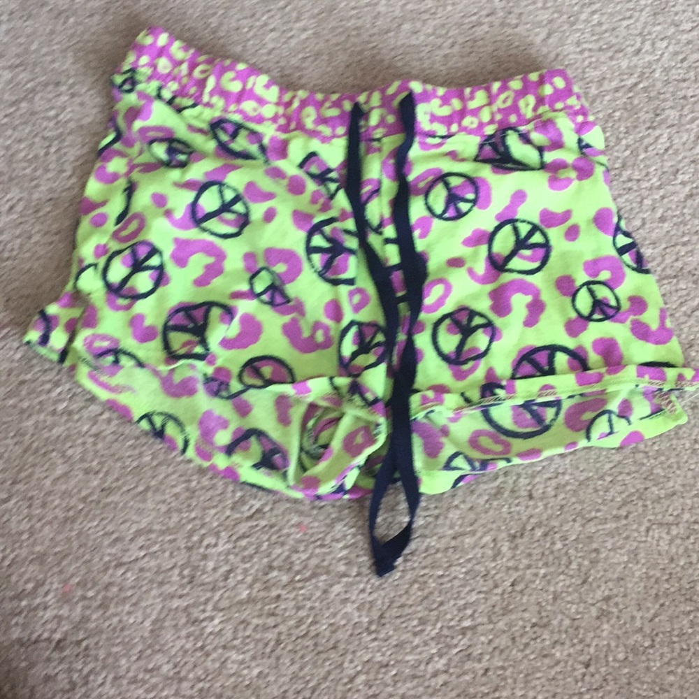 Girls leopard printed pj shorts with peace signs